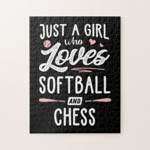Just A Girl Who Loves Softball And Chess Gift Jigsaw Puzzle