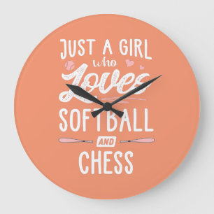just a girl who loves softball and chess gift large clock