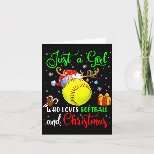 Just A Girl Who Loves Softball And Christmas Santa Card (Front)