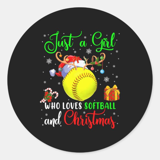Just A Girl Who Loves Softball And Christmas Santa Classic Round Sticker (Front)