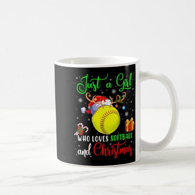 Just A Girl Who Loves Softball And Christmas Santa Coffee Mug (Right)