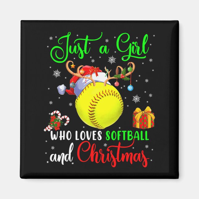 Just A Girl Who Loves Softball And Christmas Santa Magnet (Front)