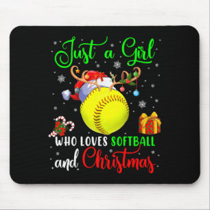 Just A Girl Who Loves Softball And Christmas Santa Mouse Mat