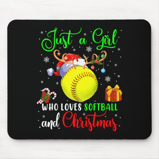 Just A Girl Who Loves Softball And Christmas Santa Mouse Mat (Front)