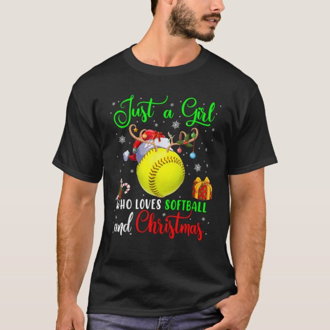 Just A Girl Who Loves Softball And Christmas Santa T-Shirt (Front)