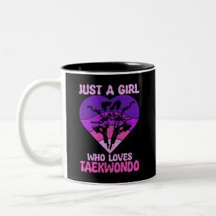 Just A Girl Who Loves Taekwondo Heart Retro Sunset Two-Tone Coffee Mug
