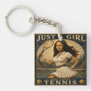 Just A Girl Who Loves Tennis Funny Mona Lisa Key Ring