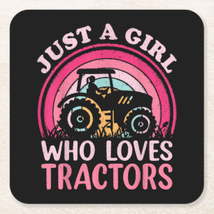 Just A Girl Who Loves Tractors Square Paper Coaster