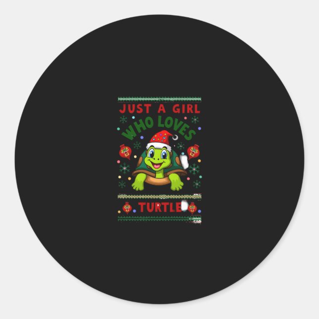 Just A Girl Who Loves Turtle Matching Christmas Pa Classic Round Sticker (Front)