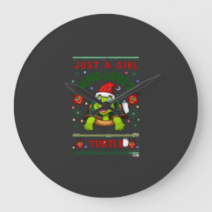 Just A Girl Who Loves Turtle Matching Christmas Pa Large Clock