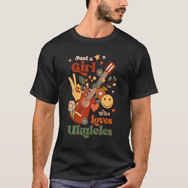 Just A Girl Who Loves Ukulele Groovy Uke Player Mu T-Shirt (Front)