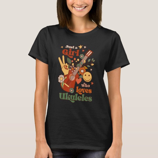 Just A Girl Who Loves Ukulele Groovy Uke Player Mu T-Shirt (Front)