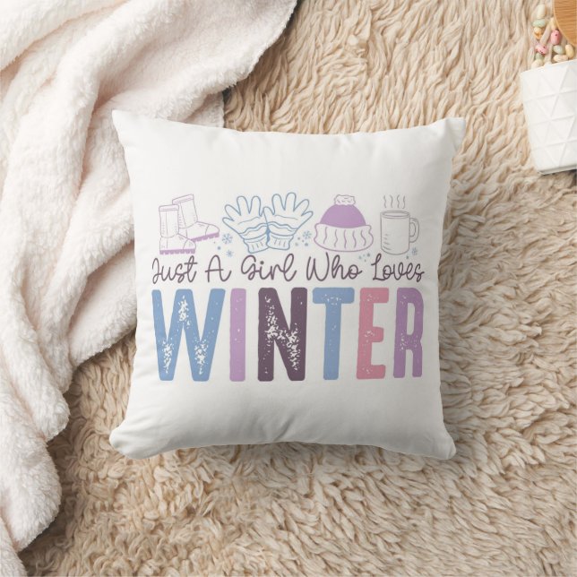 Just a Girl Who Loves Winter Cute Seasonal Design Cushion (Blanket)
