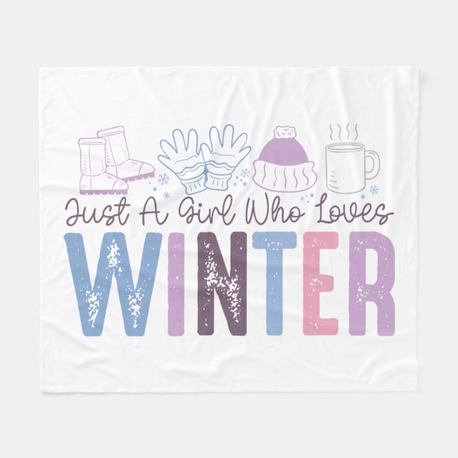 Just a Girl Who Loves Winter Cute Seasonal Design Fleece Blanket (Front (Horizontal))
