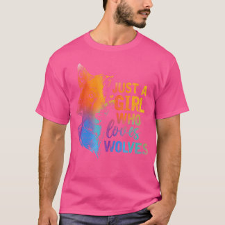 Just A Girl Who Loves Wolves Animal Portrait Girls T-Shirt