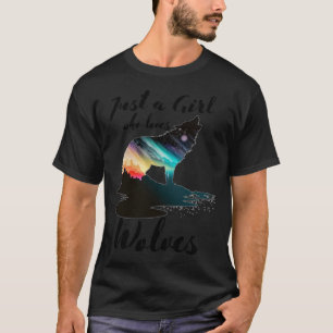 Just a Girl Who Loves Wolves Cosmic Space Watercol T-Shirt