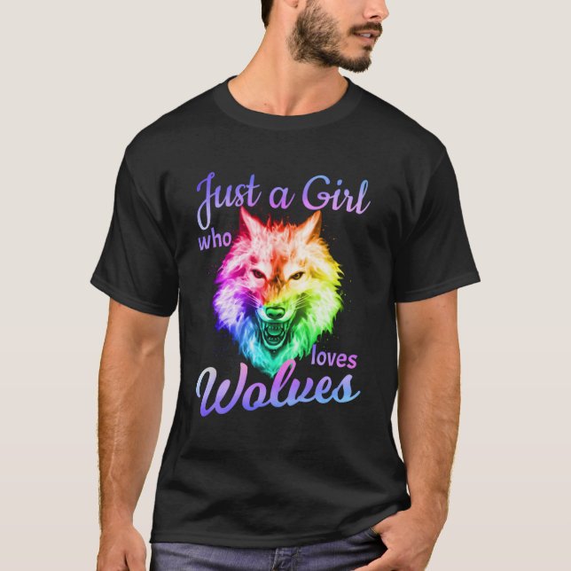 Just A Girl Who Loves Wolves Moon Wolf Shirt Girls (Front)