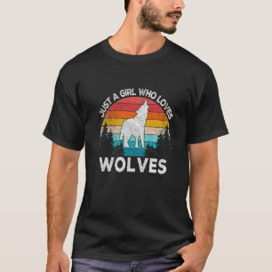 Just A Girl Who Loves Wolves Retro Wolf  Girl Vint T-Shirt