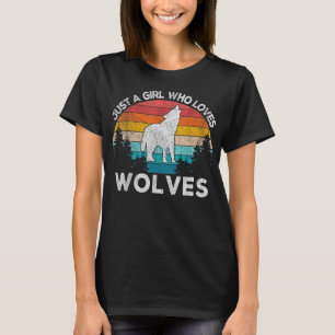 Just A Girl Who Loves Wolves Retro Wolf Lover Girl T-Shirt