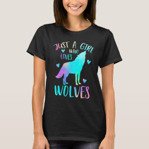 Just A Girl Who Loves Wolves Watercolor Cute Wolf T-Shirt
