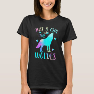 Just A Girl Who Loves Wolves Watercolor Cute Wolf T-Shirt