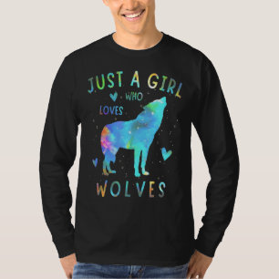 Just A Girl Who Loves Wolves Watercolor Cute Wolf T-Shirt