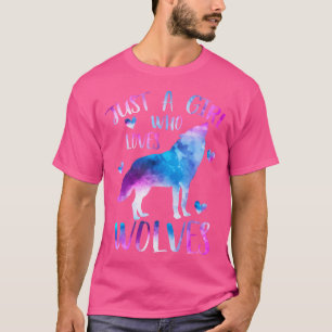 Just A Girl Who Loves Wolves Watercolor Cute Wolf T-Shirt