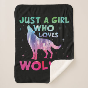 Just A Girl Who Loves Wolves Watercolor Sherpa Blanket