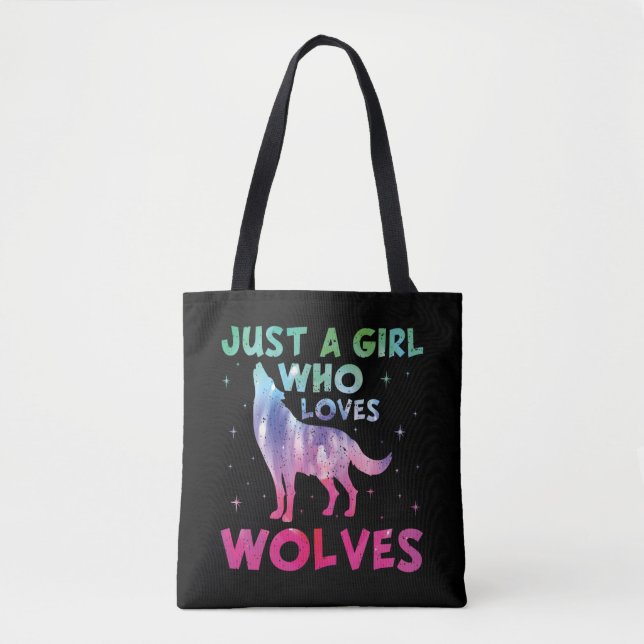 Just A Girl Who Loves Wolves Watercolor Tote Bag (Front)