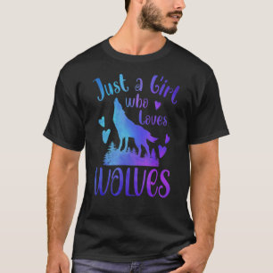 Just A Girl Who Loves Wolves Wolf Moon Vintage Gr T-Shirt