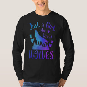 Just A Girl Who Loves Wolves Wolf Moon Vintage Gr T-Shirt