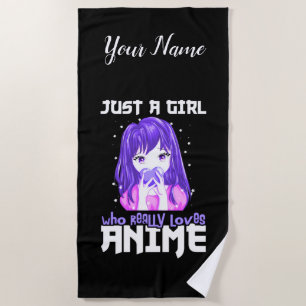 Just A Girl Who Really Loves Anime in Purple Beach Towel