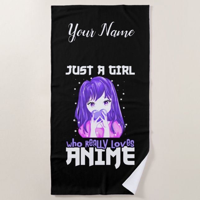 Just A Girl Who Really Loves Anime in Purple Beach Towel (Front)