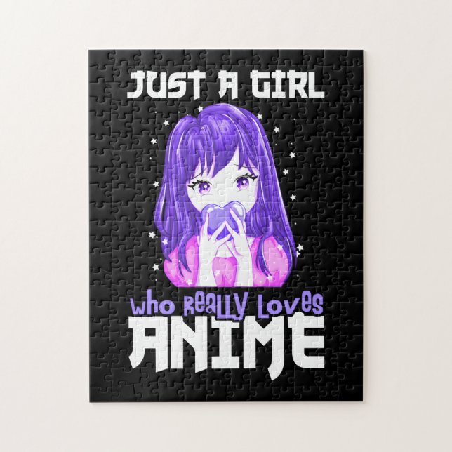 Just A Girl Who Really Loves Anime in Purple Jigsaw Puzzle (Vertical)