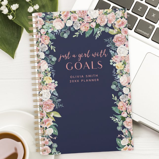 Just A Girl With Goals Floral Personalised Planner (Creator Uploaded)