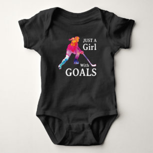 Just a Girl With Goals Hockey Watercolor Baby Bodysuit