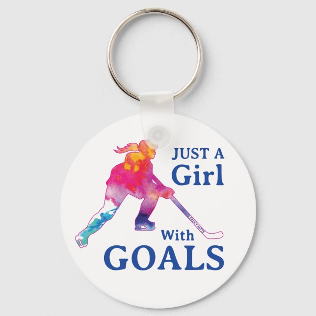 Just a Girl With Goals Hockey Watercolor Key Ring (Front)
