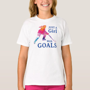 Just a Girl With Goals Hockey Watercolor T-Shirt