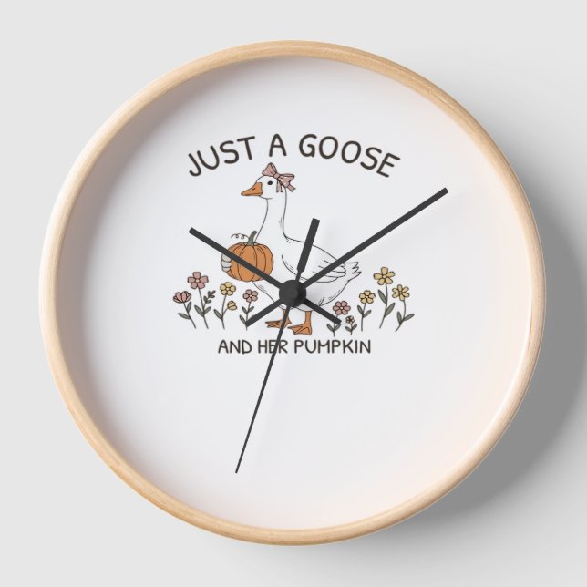 Just a Goose and Her Pumpkin Classic T-Shirt Clock (Front)