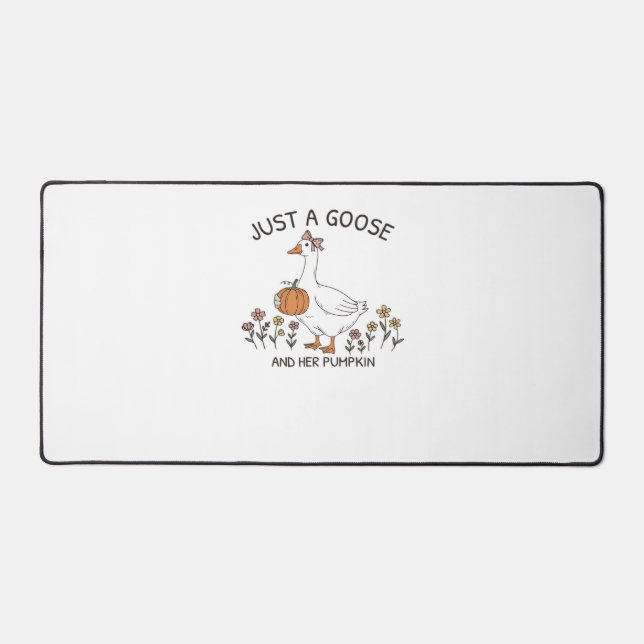 Just a Goose and Her Pumpkin Classic T-Shirt Desk Mat (Front)