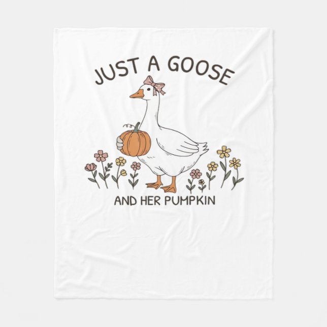 Just a Goose and Her Pumpkin Classic T-Shirt Fleece Blanket (Front)