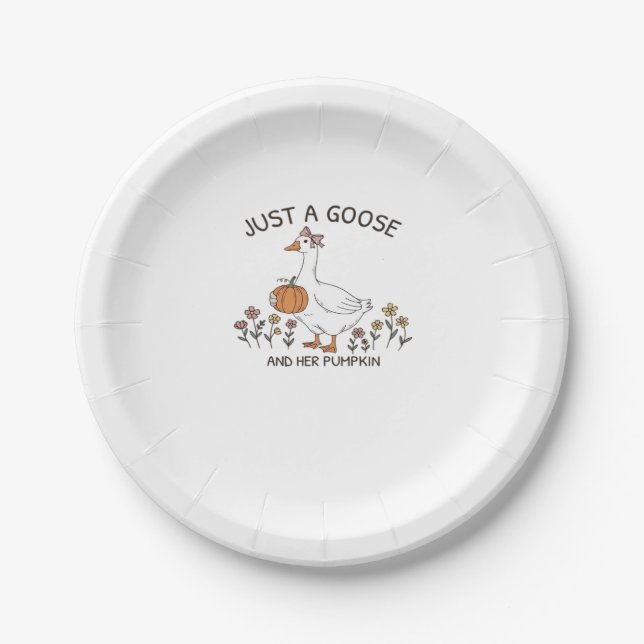 Just a Goose and Her Pumpkin Classic T-Shirt Paper Plate (Front)