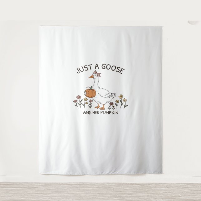 Just a Goose and Her Pumpkin Classic T-Shirt Tapestry (Front)