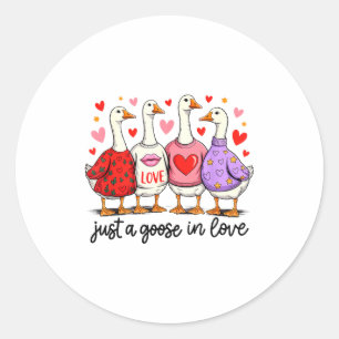 Just A Goose In Love Cute Valentine Coquette Bow G Classic Round Sticker