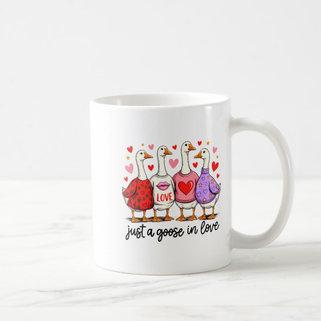 Just A Goose In Love Cute Valentine Coquette Bow G Coffee Mug (Right)
