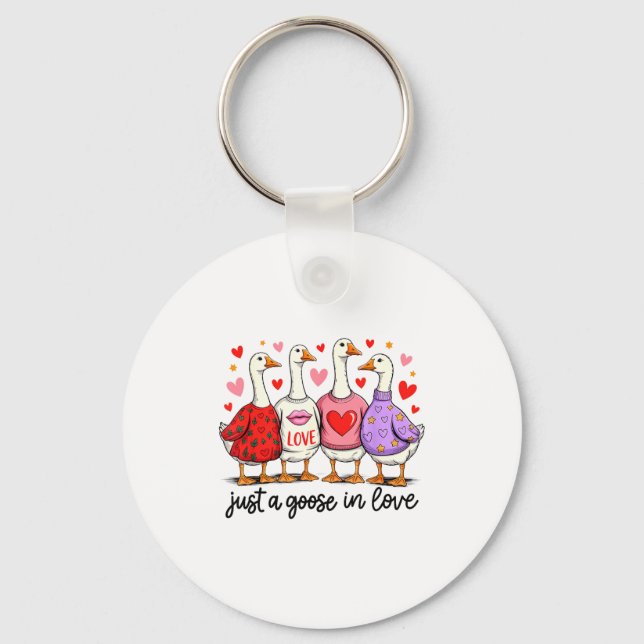 Just A Goose In Love Cute Valentine Coquette Bow G Key Ring (Front)