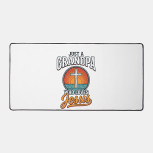 Just A Grandpa Who Loves Jesus Vintage Cross Shirt Desk Mat
