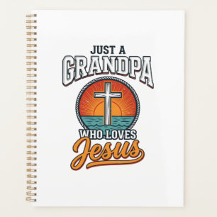Just A Grandpa Who Loves Jesus Vintage Cross Shirt Planner