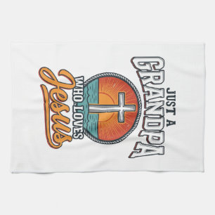 Just A Grandpa Who Loves Jesus Vintage Cross Shirt Tea Towel