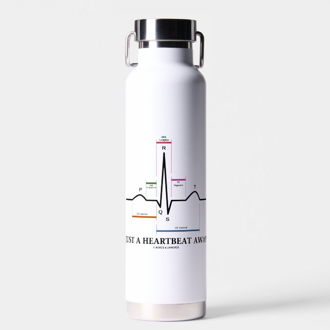 Just A Heartbeat Away Electrocardiogram EKG Humour Water Bottle (Front)